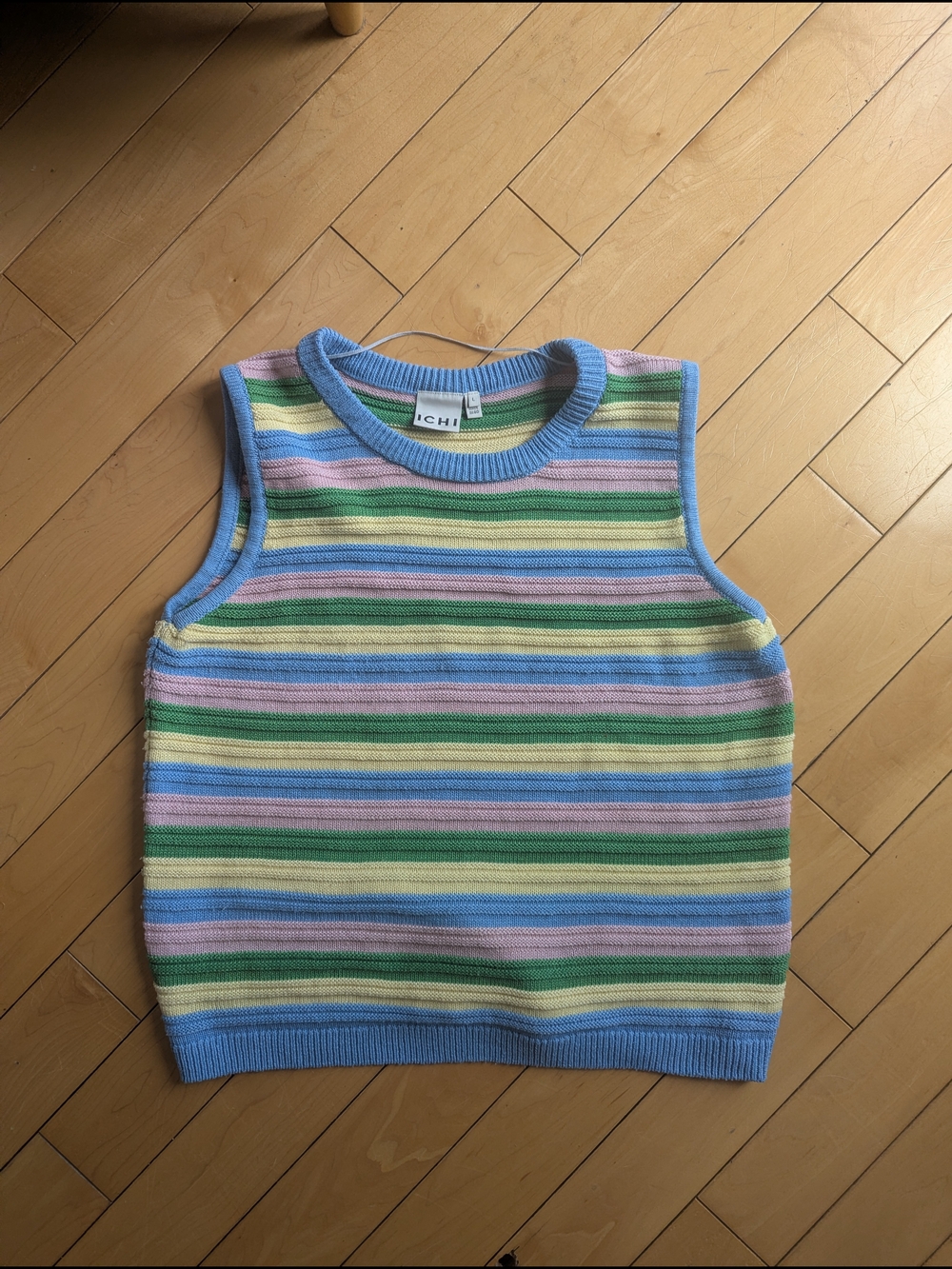 Ichi Pastel Rainbow Stripe Knit Tank Top